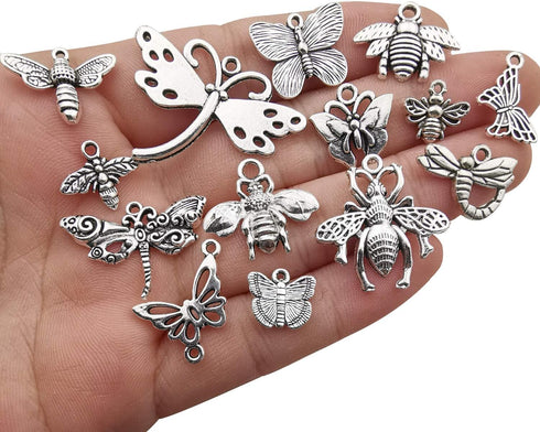 100g About (80-84pcs) Craft Supplies Mixed Butterfly Dragonfly Bee Insect Charms for Jewelry Making Crafting Findings Accessory for DIY Necklace B...