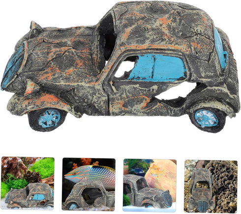 Car Wreck Decoration Underwater Imitation Car Fish Tank Ornament Car Aquarium Ornament Fish Tank Wreck Car Aquarium Decorations Reptile Cave Hut S...