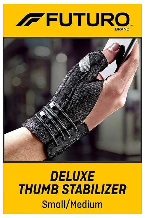 FUTURO Deluxe Thumb Stabilizer, Left or Right Hand, Small/Medium Size, Adjustable, Stabilizes and Supports Sore, Weak or Injured Thumb, Soft and B...
