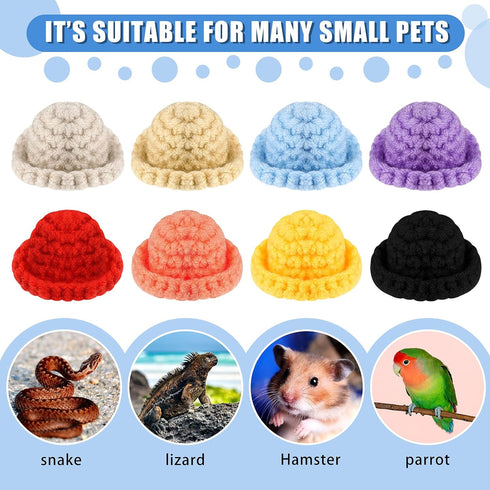8 Pieces Mini Cute Pet Hat with Adjustable Elastic Chin Strap, Snake Hamster Lizard Guinea Pig Knitted Hat Small Reptile Animal Decoration Supplie...