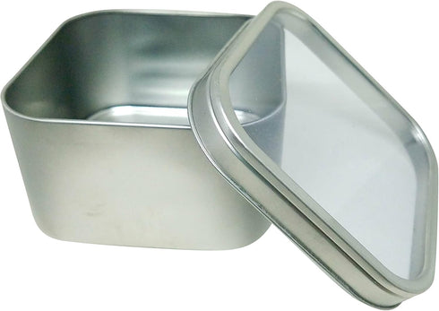 Square Metal Tin Box Storage Containers with Windowed Lids - 4x4x2.25 Inches, 16 oz. - Set of 2...