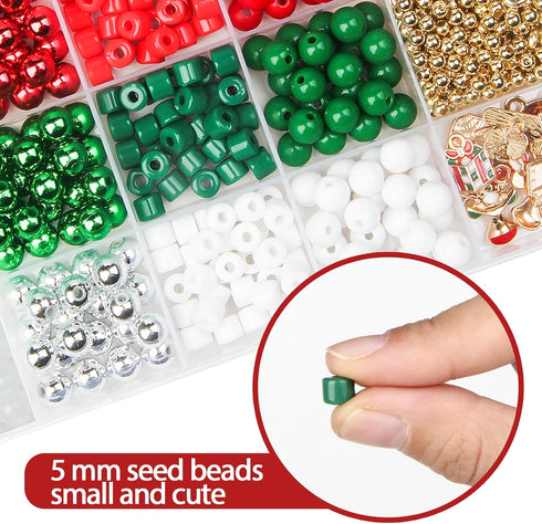 620PCS Christmas Beads for Jewelry Making, Red Green Beads for Bracelets Making Kit, Christmas Clay Beads Charms for Necklace Making Jewelry DIY C...