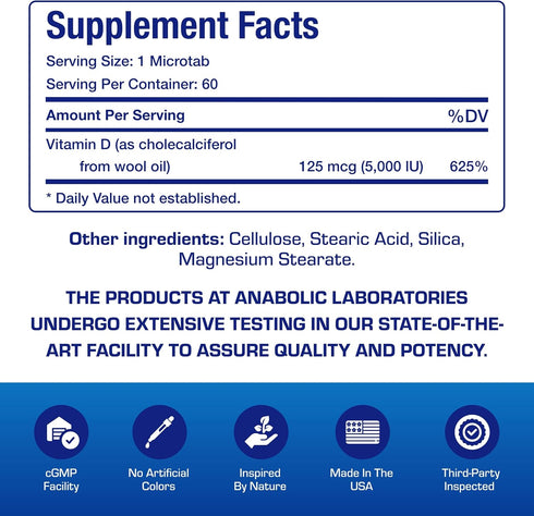High Strength Vitamin D3 5000 IU - Clinical Formula Vitamin D Supplement for Men and Women for Bone Teeth Muscle Mood and Immune Support - High Ab...