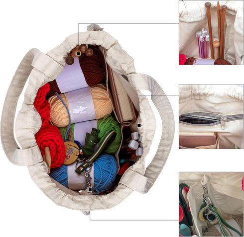 Teamoy Knitting Tote Bag with Drawstring Closure, Portable Yarn Storage Bag for Knitting Needles, Yarn Skein and Crochet Supplies, Tree (Bag Only)...