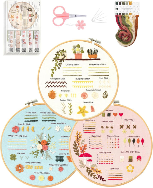 Santune 3 Sets Embroidery kit for Beginners Adults,Learn Over 30 Different Stitches DIY Kits,Including Clear Instructions,Video Tutorials,Stamped ...