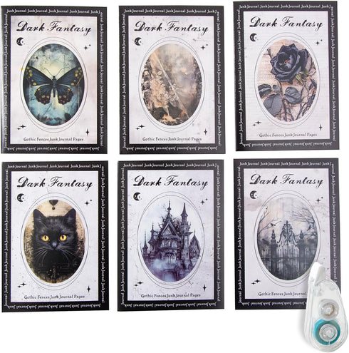 180Pcs Dark Fantasy Scrapbook Paper, Vintage Gothic Journal Ephemera Pack, Junk Journal Supplies for Scrapbooking Kit, with Glue Tape...
