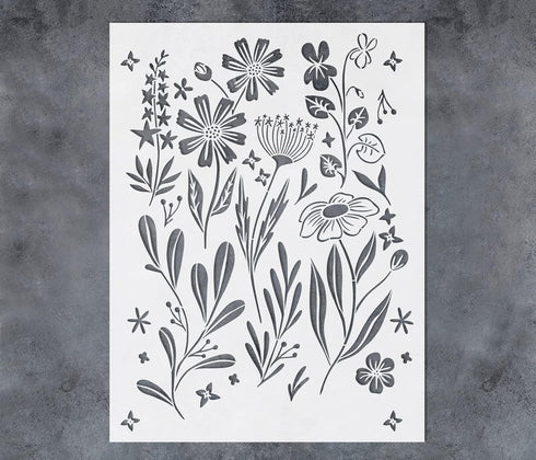 GSS Designs Wildflower Stencil for Painting on Wall Wood Canvas Furniture Reusable Art Flower Stencil for Craft Floral Stencils for Painting 12x16...