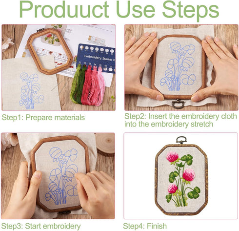 Craftdady 2 Sets Flower Patterns Hand Embroidery Kit Spring Plants Embroidery Starter Kit with Resin Embroidery Hoop Floss Fabric Instruction for ...