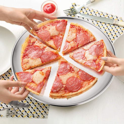 P&P CHEF 12 Inch Pizza Pan, Stainless Steel Round Baking Tray Metal Serving Dish for Home, Restaurant, Outdoor, Non-toxic & Healthy, Oven Safe & D...