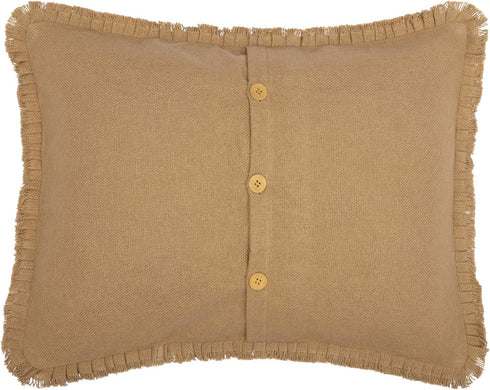 VHC Brands Burlap Pillow Sham Cover with Fringed Ruffle Cotton Farmhouse Decor Button...
