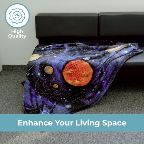 Dawhud Direct Fleece Throw Blanket - 50x60-Inch Plush Space Blanket with Solar System Design for Kids and Adults - Soft and Cozy for Bed, Couch, o...