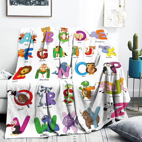 Animal Baby Blanket for Kids, 26 Letters Animal Blankets for Toddler Girls Boys, 40x50 Inches Wild Animal Baby Nursery Blanket, Soft Fleece Throw ...