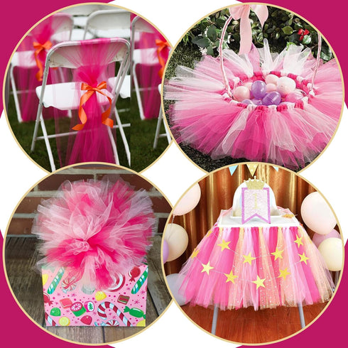 Fuchsia Tulle Fabric Roll 6 Inch by 100 Yards (300 feet) Sheer Tulle Ribbon for Halloween Party Decorations Tutu Gift Wrapping Valentine's Day Tab...