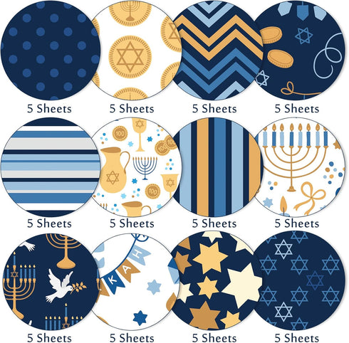 Whaline 60 Sheet Hanukkah Pattern Paper A5 Size Hanukkah Star Lamp Spinning Top Scroll Flagon Scrapbook Paper Double-Sided Craft Paper Folded Flat...