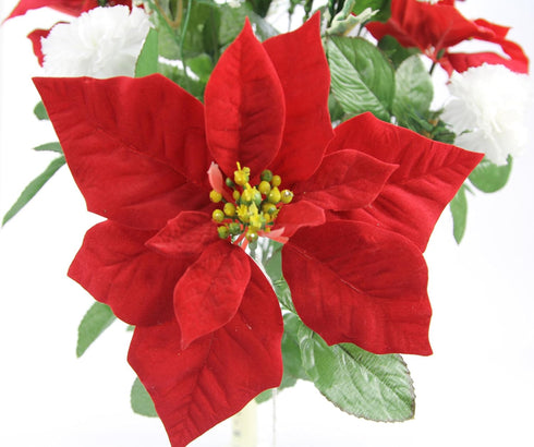 Admired By Nature 18 Stems Artificial Poinsettia Bouquet Fake Christmas Flower, Faux Velvet Poinsettia Carnation Christmas Bush For Home Decor, Ho...