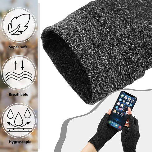 3 Pairs Compression Craft Arthritis Hands Gloves Fingerless Pressure Joint Relief for Quilting Sewing Typing Household Duties (Black, Gray, Purple...