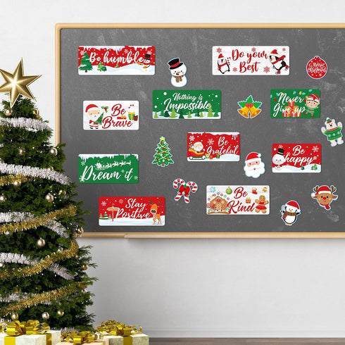 Whaline 37Pcs Christmas Bulletin Board Decorations Motivational Xmas Cut-outs Cute Santa Snowman Cutouts Classroom Decor Xmas Rule Posters for Win...