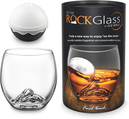 Final Touch On The Rock Glass with Ice Ball Mold - Elevate Your Whiskey, Scotch & Bourbon Experience | Enhanced Aromas, Long-lasting Ice, Generous...