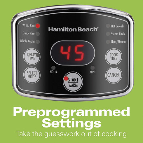 Hamilton Beach Digital Programmable Rice Cooker & Food Steamer, 14 Cups Cooked (7 Uncooked) With Steam & Rinse Basket, Stainless Steel (37548)...