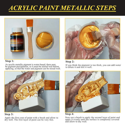 Acrylic Paint Metallic, 3pcs 13.5oz(375g) Gold & Silver & Bronze, Gold Leaf Paint for Art Painting, Ideal for Canvas, Wood, Clay, Fabric, Ceramic,...