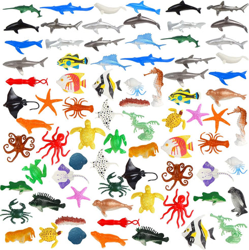 80 Pieces Sea Creatures Toys for Kids,Assorted Vinyl Plastic Ocean Animals Toys for Party Favors Classroom Educational Goodie Bag Filler Cupcake T...