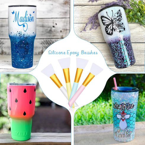 Silicon Epoxy Brushes Set for Making Epoxy Glitter Tumblers, Reusable Flexible Epoxy application Sticks for Spreading an Even Coat of Epoxy Resin ...