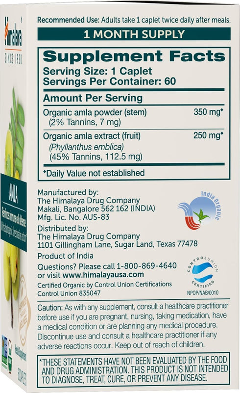 Himalaya Organic Amla Natural Antioxidant for Immune Support, 60 Caplets, 1 Month Supply...