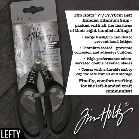 Tonic Studios 7in Left Handed Titanium Snips Tim Holtz Non-Stick Micro Serrated Scissors 7"...