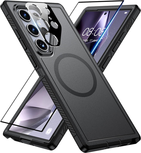 JAME for Samsung Galaxy S24 Ultra Case with Glass Screen Protector, Camara Lens Protector, Compatible with Magsafe, Militaty Grade Hard Protective...
