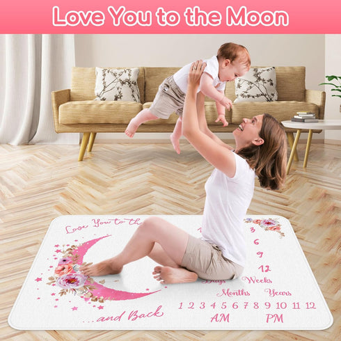 Baby Monthly Milestone Blanket, Precise Hour Moments with Knitted Hat,51”L x40”W,Recording 1 to 12 Months Moments,Thicker Extra Soft Flannel,Best ...