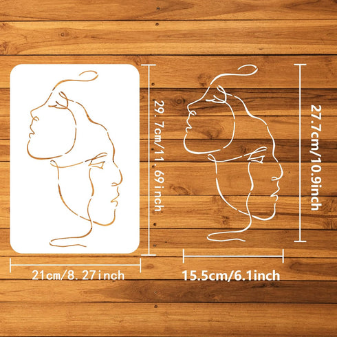 FINGERINSPIRE Abstract Faces Stencil 8.3x11.7 inch Two Women Face Stencil Template Plastic Faces Line Pattern Painting Stencil Reusable Stencils D...