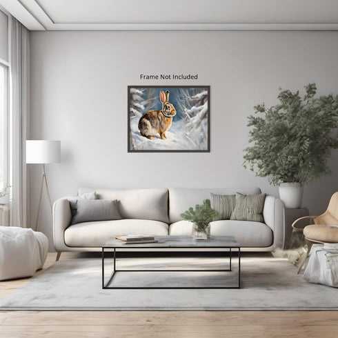 Posterizer 1 pcs-bunny in snowy winter nature-oil painting style 3-Art for Animal Lovers-Landscape & Nature Art-Decor for Home & Office- unframed ...