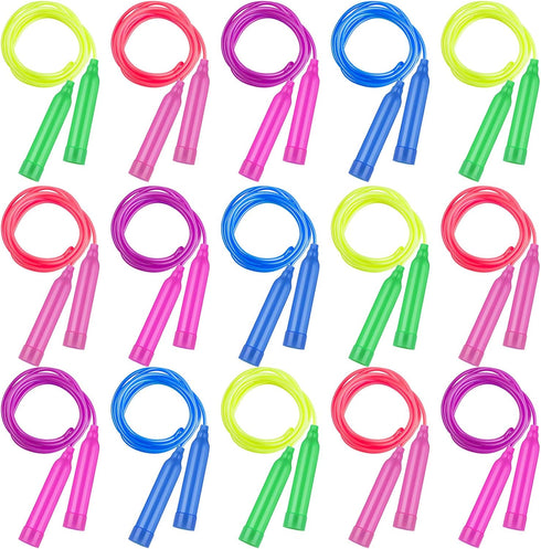 Elcoho 15 Pack Colorful Kids Jump Rope Set Adjustable Plastic Kids Jump Rope Skipping Rope Outdoor Jump Ropes Great Party Favor...