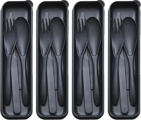 Reusable Travel Utensils Set with Case, 4 Sets Wheat Straw Portable Plastic Fork Spoons Knife Cutlery, Camping Eco-Friendly BPA Free Tableware for...