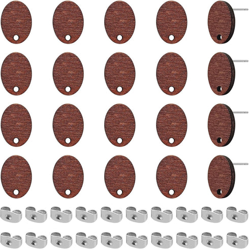 Ximalun Wood Earring Studs for Jewelry Making,90Pcs Wooden Earring Posts for Earring Findings Oval Wood Earring Pin Studs with Loop with Ear Backs...