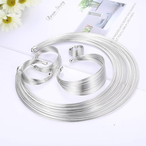 ORAZIO Bib Choker Statement Necklaces for Women Cuff Bracelet Open Hoop Stud Earrings Ring African Chunky Costume Jewelry Set...