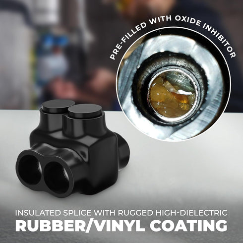 OhLectric Multi Cable Connectors with 2 Port 4-14 Wire Range - Dual Entry Splice Electrical Power Connector - Black Insulated Vinyl Coated Wire Co...