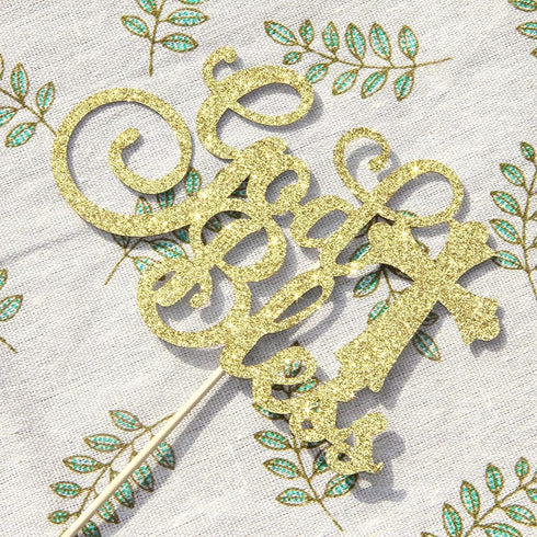 WeBenison God Bless Cake Topper Gold Glitter First Communion Baby Shower Party Decorations Bless This Child/Gold Glitter...