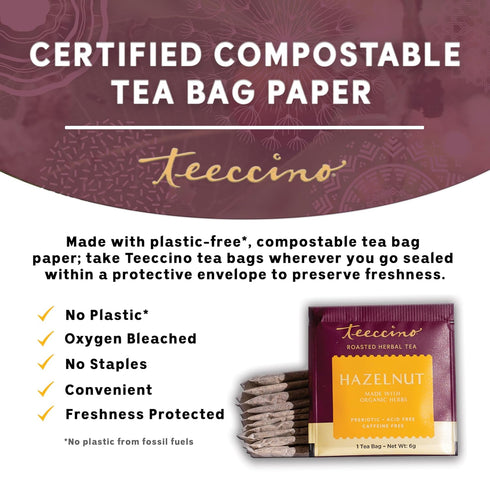 Teeccino Hazelnut Roasted Herbal Tea - Caffeine Free, Prebiotic, 3x More Herbs - 10 Tea Bags...