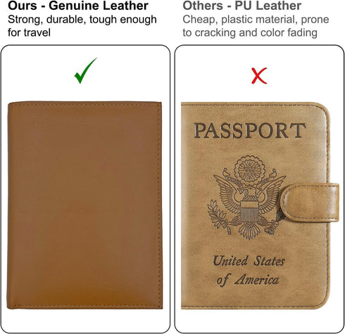 Light Brown RFID Genuine Leather Passport Wallet...