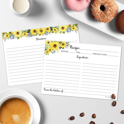 321Done Jumbo XL Sunflower Recipe Cards (Set of 50) Extra Large 5x7 - From the Kitchen of for Weddings, Baby, Bridal Shower - Made in USA...