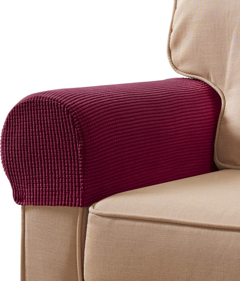 SUBRTEX Stretch Armrest Covers Spandex Arm Covers for Chairs Couch Sofa Armchair Slipcovers for Recliner Sofa with Twist Pins 2pcs (Wine)...