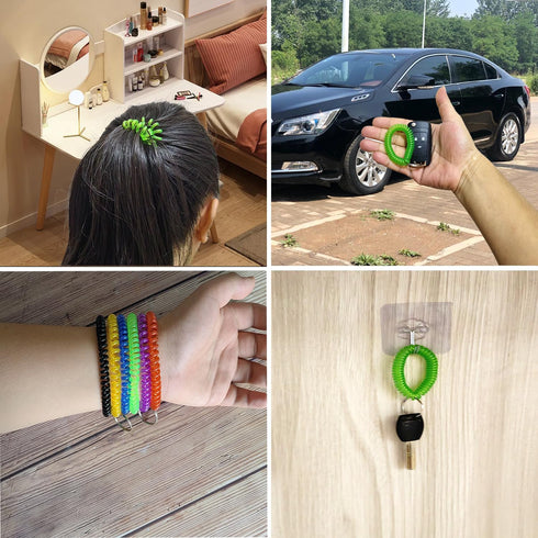 Pack of 6 Colorful Spring Spiral Wrist Coil Key Chain, Wristband Key Ring...