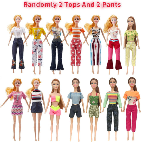 13 Pcs Doll Clothes and Accessories for 11.5 Inch Girl Dolls Outfit Including 4 Dresses,2 Tops,2 Pants, A Pair of Pajamas,A Blue Coat,A White Tank...