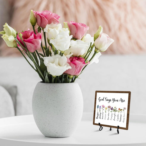 Christian Desk Decor, God Says You Are Wooden Sign With Iron Stand, Bible Verse Sign Gifts For Women Friends Besties, Floral Religious Desk Sign F...