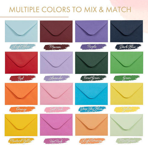 Gift Card Envelopes - 160-Count Mini Envelopes, Paper Business Card Envelopes, Bulk Tiny Envelope Pockets, 16 Colors, 4 x 2.7 Inches...