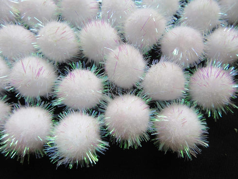 YYCRAFT 100pcs Glitter Tinsel Pom Poms Sparkle Balls for DIY Craft/Party Decoration/Cat Toys(25mm,White)...