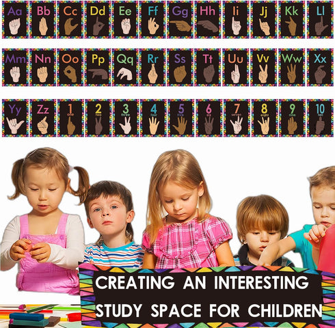 Sign Language Bulletin Board Letters - 36 ASL Alphabet Learning ABC Alphabet Poster Classroom Decor Cards Set Kindergarten/Primary School Classroo...