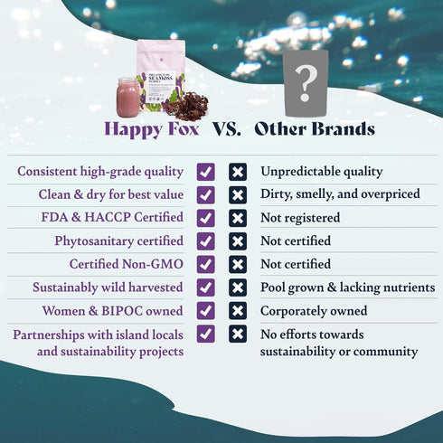 HAPPY FOX Organic Sea Moss Raw Purple - Makes 75oz of Seamoss Gel Rich in Phytonutrients & Minerals, Certified Non-GMO, Wildcrafted, Superfood - 1...