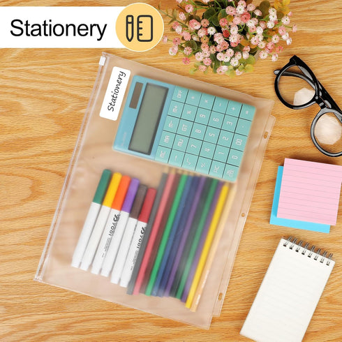 KTRIO Zipper Binder Pocket Letter Size 12 Pack, 3 Holes Zipper Binder Folder for 3 Ring Binder Insert, Clear PVC Loose Leaf Pouch 8-1/2"x 11 Docum...